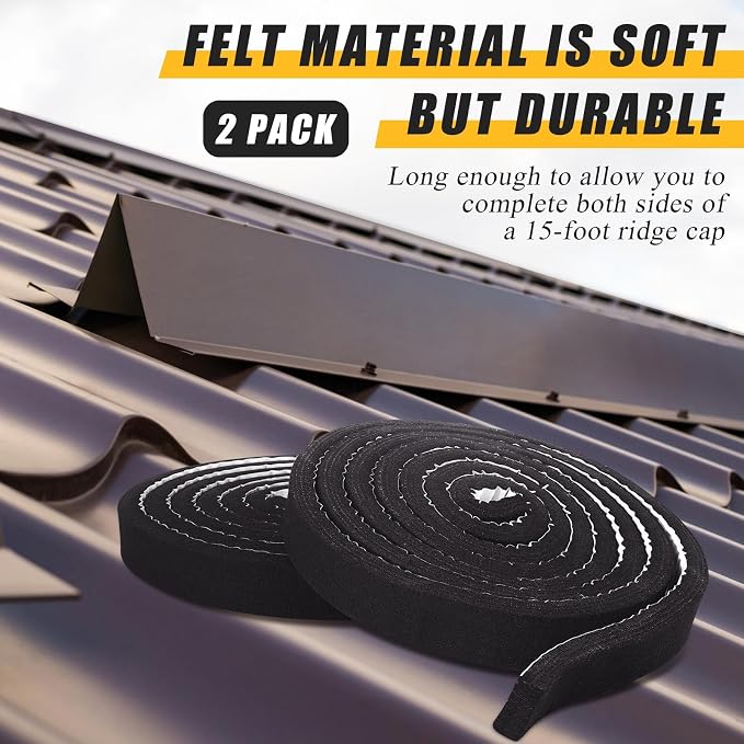 2 Pcs Metal Roofing Universal Vented Ridge Closure Strips 2 W x 30' L (60'l Total) Roof Panel Closure Self Adhesive Felt Tape Waterproof Windproof Seal for Metal Panels Insulation Weather Barrier