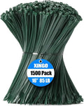 XINGO 16 Inch Garden Green Zip Ties 1500 PCS, 85 LBS Tensile Strength, UV Resistant Cable Ties, Premium Self-locking Plastic Ties for Indoor and Outdoor Use