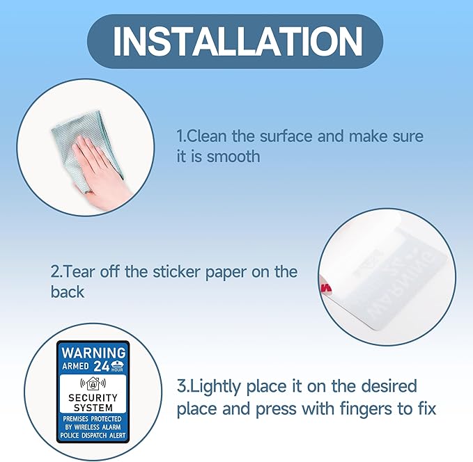 2PCS Security Alarm System Sign for Home, Self-Adhesive Small 24 Hours Warning Sticker, Safety Protection System for House and Windows, Business Indoor & Outdoor Use 4.4x3.2IN