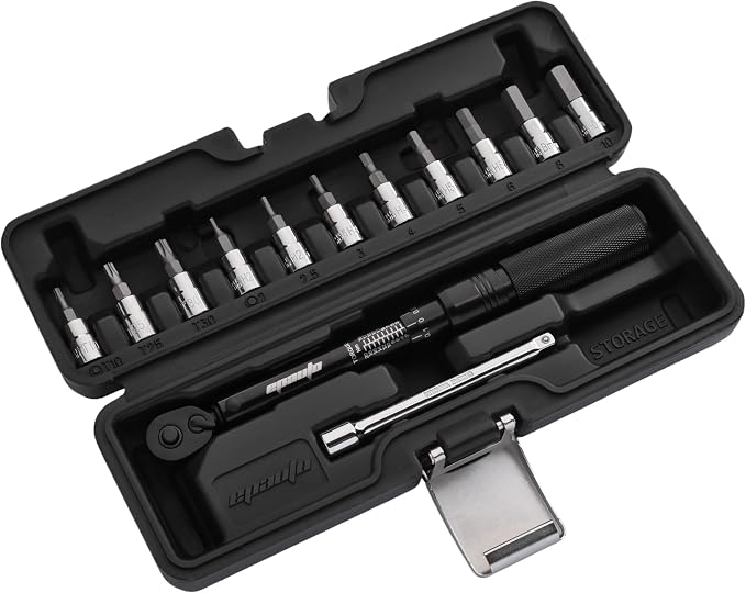 EPAuto Hex/Torx Bit Socket Extension Bar Bicycle Maintenance Kit, Black | Bike Tool 1/4 Inch Drive Click Torque Wrench Set (2 to 20 Nm), Hex/Torx