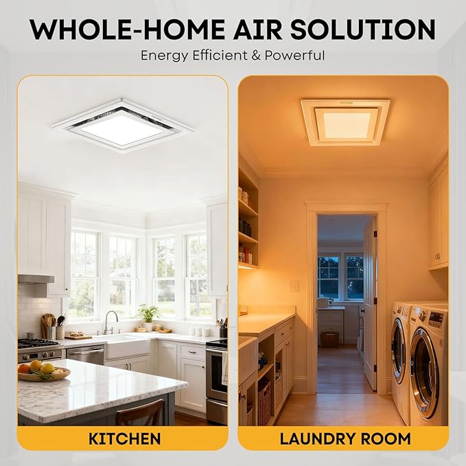 Bathroom Exhaust Fan with Light 10" Ultra Quiet 1.0 Sones,1000LM, 5CCT, Exhaust Fan Mounting Opening 8"x8" in 110CFM Bathroom Fan with Light Ceiling Mount for Home, Bath, Office