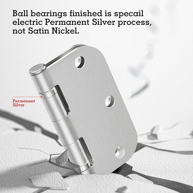 1 Pack Brushed Nickel Door Hinges 3.5 Inch Durable No Squeak Integral Ball Bearing Door Hinges 3 1/2" Rounded Interior Exterior Hinge for Doors Retreat Bedroom Mansion Villa Penthouse Door Hardware