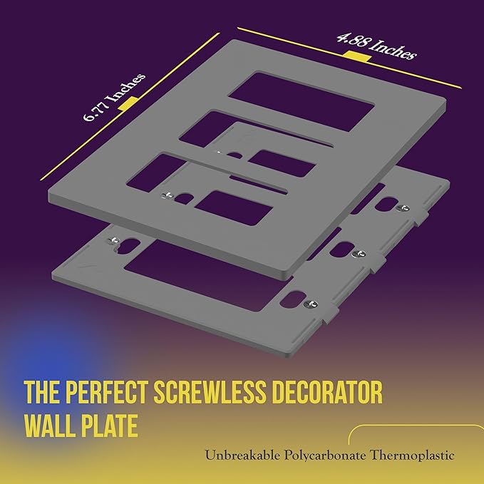ENERLITES Screwless Decorator Wall Plates Child Safe Outlet Covers, Gloss Finish, Medium Size 3-Gang 4.88" H x 6.77" L, Unbreakable Polycarbonate Thermoplastic, SI8833M-GY, Gray