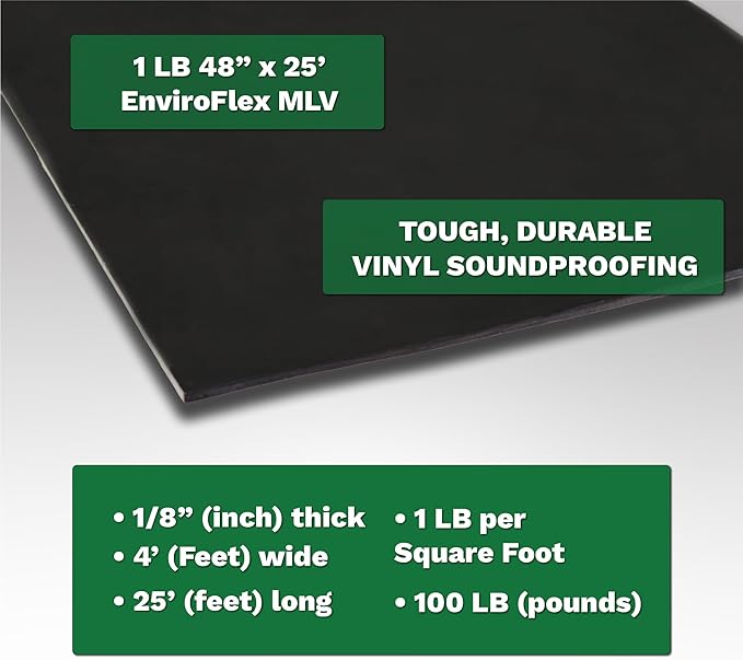 1 LB Mass Loaded Vinyl 4’x25’ (100 SF) – MLV Soundproofing Barrier for Walls, Ceilings, Vehicles – 26 STC Rating – Flexible Noise Blocker Roll – Easy to Cut & Install - Multiple Options