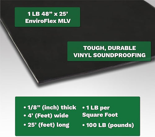 1 LB Mass Loaded Vinyl 4’x25’ (100 SF) – MLV Soundproofing Barrier for Walls, Ceilings, Vehicles – 26 STC Rating – Flexible Noise Blocker Roll – Easy to Cut & Install - Multiple Options
