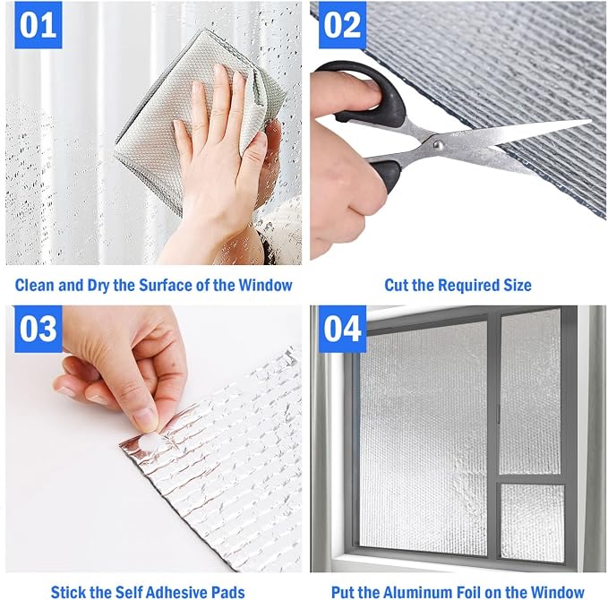 YoleShy Double Reflective Insulation RV Window Insulation for Summer Heat Reflective Window Film for Roof, Car, Garage Doors, 24 in X 10 FT