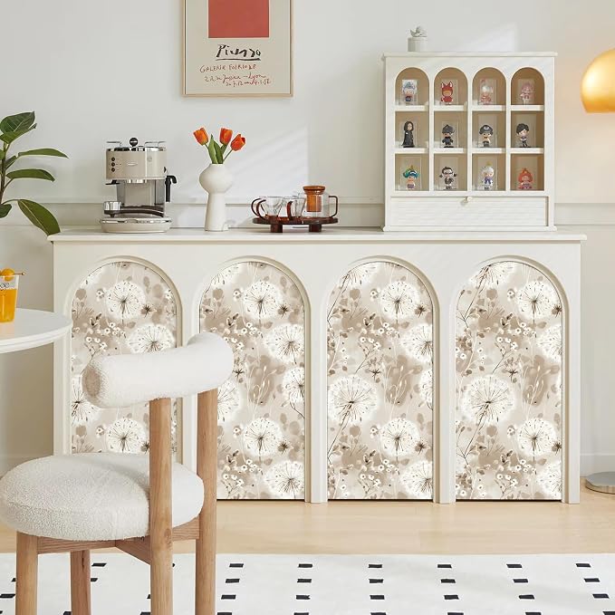 Nukofal Floral Peel and Stick Wallpaper Dandelion Wallpaper Floral Contact Paper 16.9"x118.1" Vintage Brown Wall Paper Peel and Stick Boho Self Adhesive Removable for Cabinet Bedroom Decor Vinyl