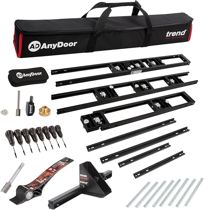 Trend Door Installation Kit with 9ft AnyDoor Hinge Jig, Foot Operated Door Lifter, Door Stand and Router Bit, Adjustable for Standard Door Sizes, H/JIG/D/B1