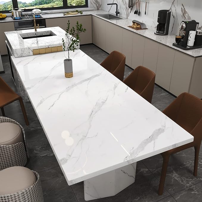 White Grey Marble Contact Paper for Countertops Cabinets 16x354 inch Glossy Marble Peel and Stick Wallpaper Waterproof Removable Self-Adhesive Vinyl Wrap for Kithcne Bathroom Table Furniture