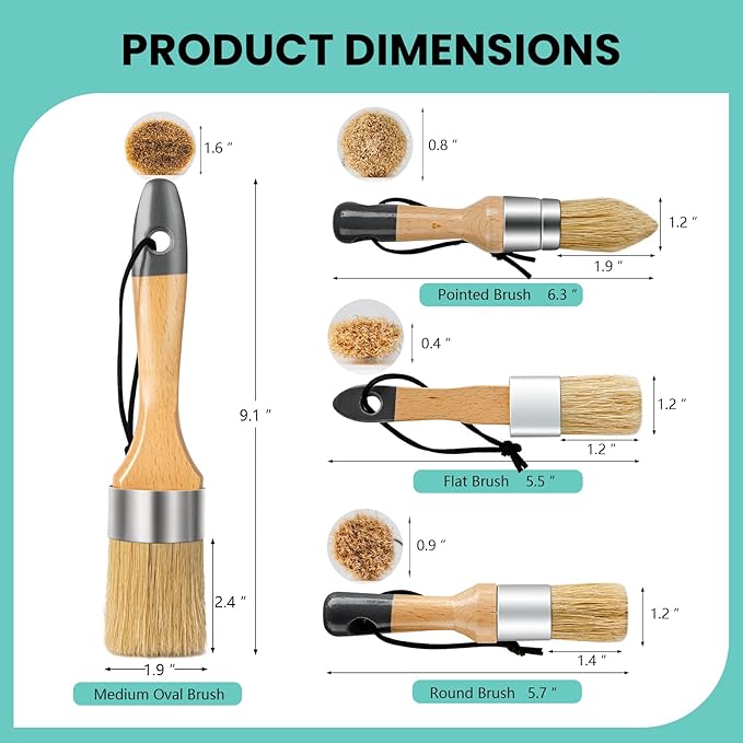 Mister Rui Chalk Paint Brush, 4 pcs Wax Paint Brush Set, Wax Brushes for Waxing and Stenciling, Natural Bristles Round Paint Brushes, Ideal for DIY Home Decor, Art Crafts