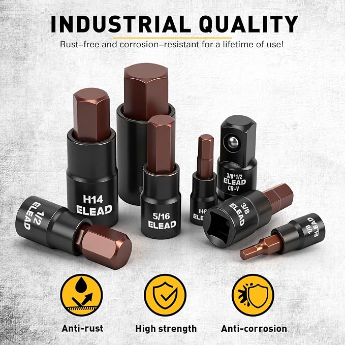 35-Piece Master Hex Bit Socket Set, 1/4", 3/8", 1/2" Drive Allen Socket Set H2-H19, 5/16"-3/4", Premium CR-V & S2 Alloy Steel, Ratchet Wrench, Sockets Adapter, High Torque for Automotive Mechanic