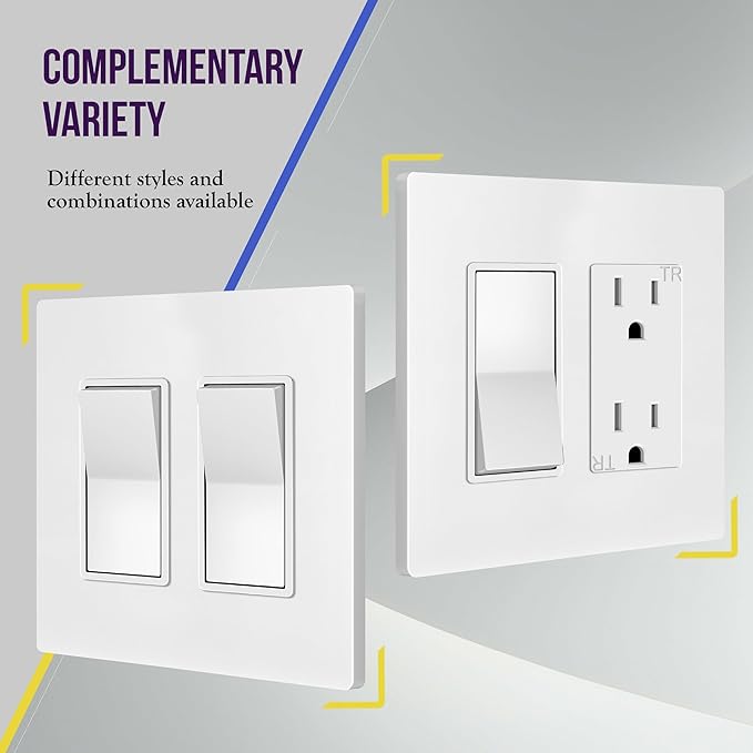 ENERLITES Screwless Decorator Wall Plates Child Safe Outlet Covers, Size 2-Gang 4.68" H x 4.73” L, Unbreakable Polycarbonate Thermoplastic, SI8832-W-10PCS, Glossy, White (10 Pack)
