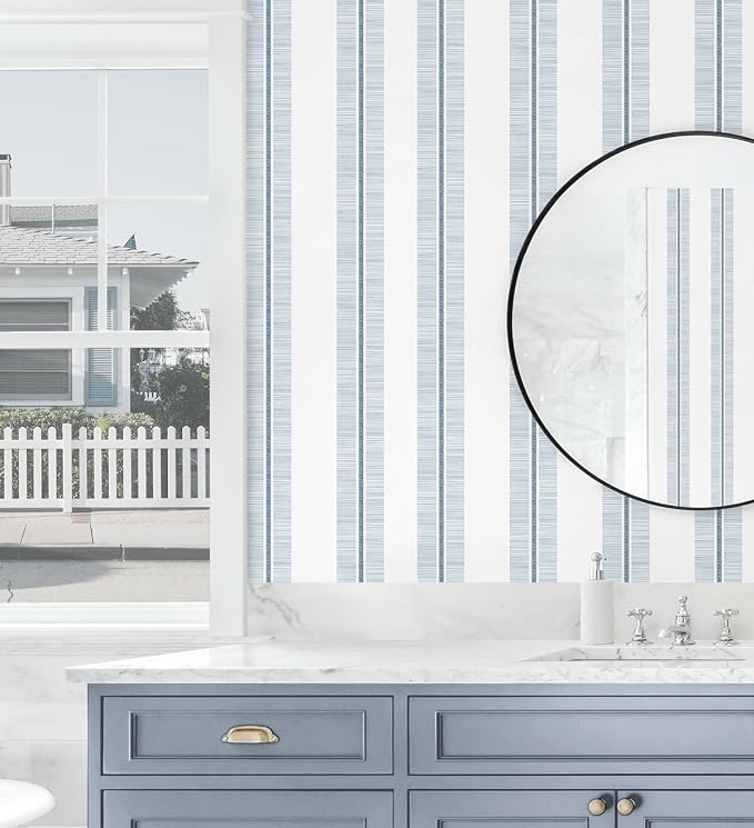 NextWall Beach Towel Stripe Peel and Stick Wallpaper (Blue Skies)