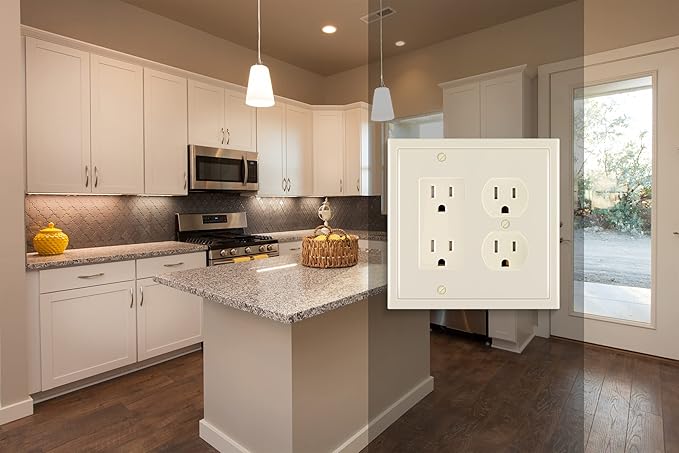Henne Bery Modern Edge Decorative Wall Plate Switch Plate Outlet Cover, Durable Solid Zinc Alloy (Decorator/Duplex, Light Almond)