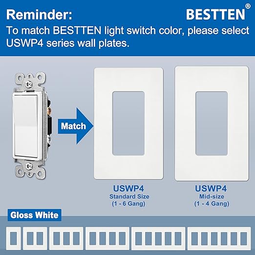 BESTTEN 30 Pack Single-Pole Decorator Wall Light Switch, 15A 120/277V, Paddle Wall Switch, On/Off Rocker Interrupter, UL Listed, White