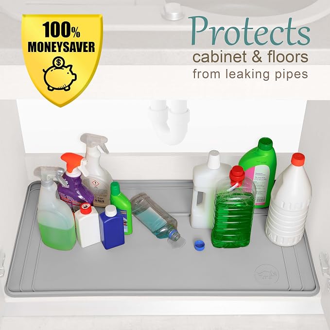 Heavy-Duty Under Sink Mat – Waterproof Silicone Cabinet Liner for Kitchen & Bathroom | Protects from Leaks, Spills | Trimmable, Easy to Clean, Ideal for Homeowners | 28" x 19" or smaller