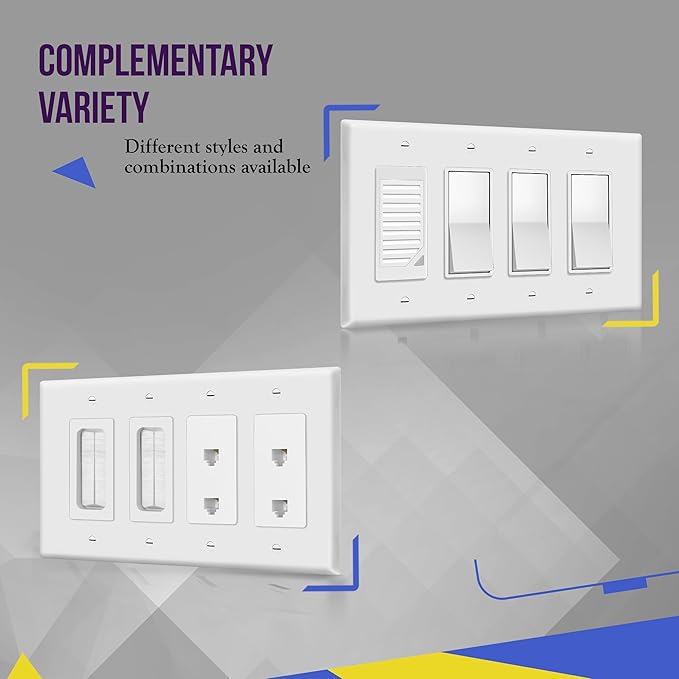 ENERLITES Decorator Light Switch or Receptacle Outlet Wall Plate, Gloss Finish, Mid-Size 4-Gang 4.88" x 8.58", Polycarbonate Thermoplastic, 8834M-W, White