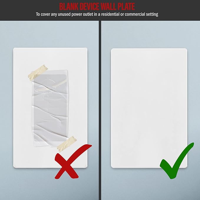 ENERLITES Screwless Blank Wall Plate, Child Safe Blank Device Outlet Cover, Standard Size, 1-Gang 4.68" x 2.93", Polycarbonate Thermoplastic, UL Listed, SI8801-W, Glossy, White
