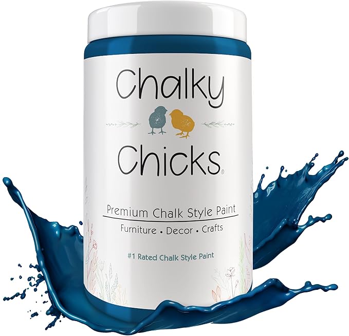Chalky Chicks 32 Fl Oz Matte Midnight (Peacock Blue) Chalk Paint for Furniture Without Sanding - No Prep Furniture Paint No Sanding All in One for Crafts, Walls, Cabinet, Metal, Dresser, Farmhouse