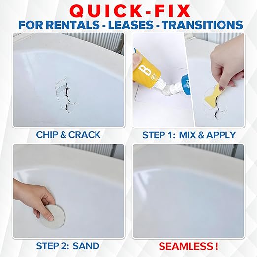 Bathtub & Shower Repair Kit White, Acrylic, Enamel, Fiberglass Tub & Sink Professional Fix for Chips, Cracks, Scratches & Holes in Sinks, Showers, Toilets & Ceramic Tiles