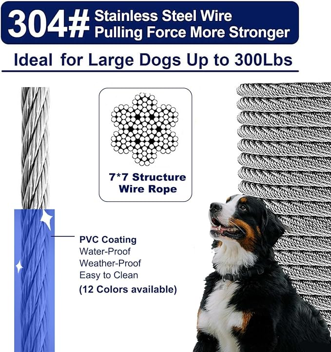 Tie Out Cable for Dogs Up to 300lbs,50ft Extra Strong 1000lbs Break Strength Tie-Out Tether Trolley Training Lead,Dog Run Cable for Yard Garden Park Camping Outside (Reflective Blue, 300lbs 50ft)