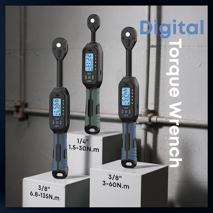 Digital Torque Wrench| ±2% Accuracy | Dual Alarm System | Short Handle Design | Electronic Torque Wrench Digital for Bicycle Moto/Auto Blue1 3/8" 3-60 N.m