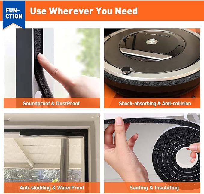 MAGZO Weather Stripping Door Seal 2 Inches W X 1 Inch T, Strong Adhesion and High Resilience Air Conditioner Foam Insulation for Furniture, Total Length 6.5 Feet (1 Roll)