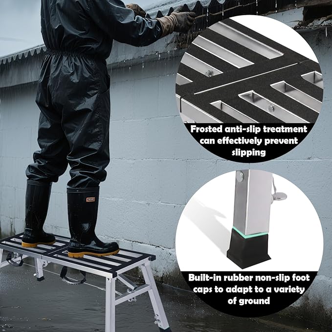 Folding Work Platform 400 Lbs, Height Adjustment 19-27"(H), Portable Steel Step Ladder Stool, Perfect for RV Cleaning, Home Painting and Reaching High Places