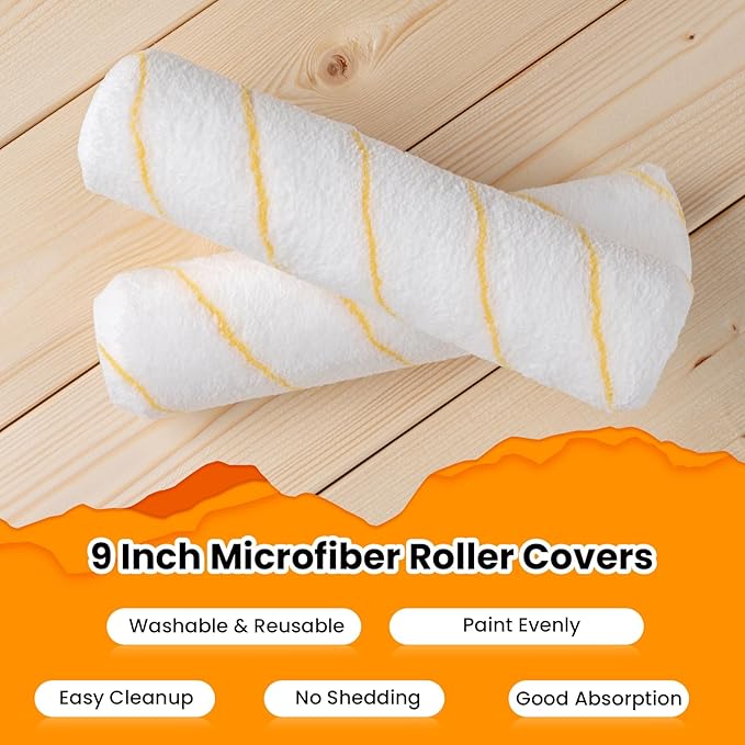 Paint Roller Covers, 18 Pack, 9 Inch Microfiber Paint Roller, 3/8" Nap Covers for Paint Roller Frame, Rollers for Painting, Paint Supplies for Painting Walls