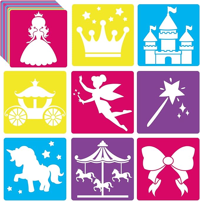 36pcs Princess Drawing Stencils 8 Inch Sidewalk Chalk Stencils Painting Large Washable Reusable Garden Theme Princesses Fairies Primary Shape Template