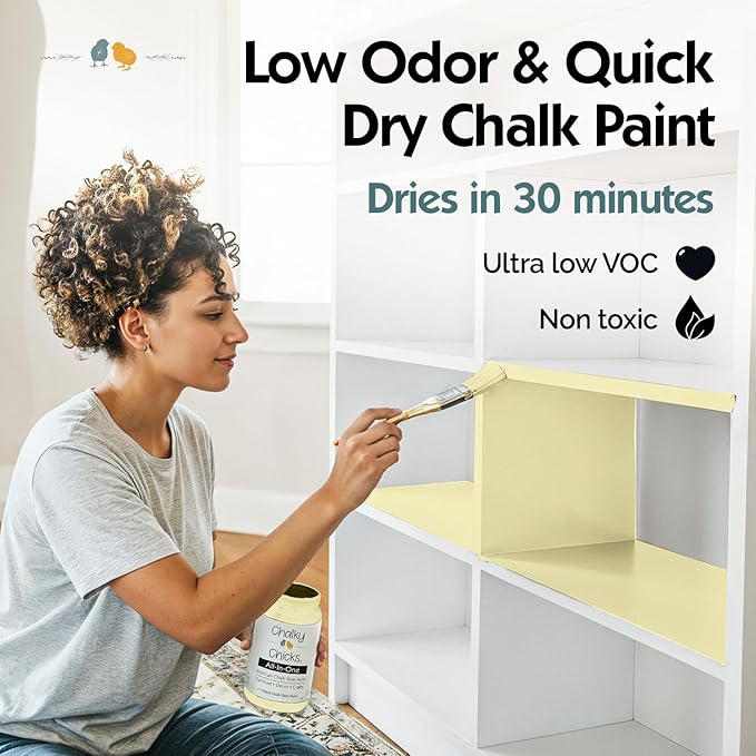 Chalky Chicks 8 Fl Oz Matte Daisy Yellow (Light Yellow) Chalk Paint for Furniture Without Sanding - No Prep Furniture Paint No Sanding All in One for Crafts, Walls, Cabinet, Metal, Dresser, Farmhouse