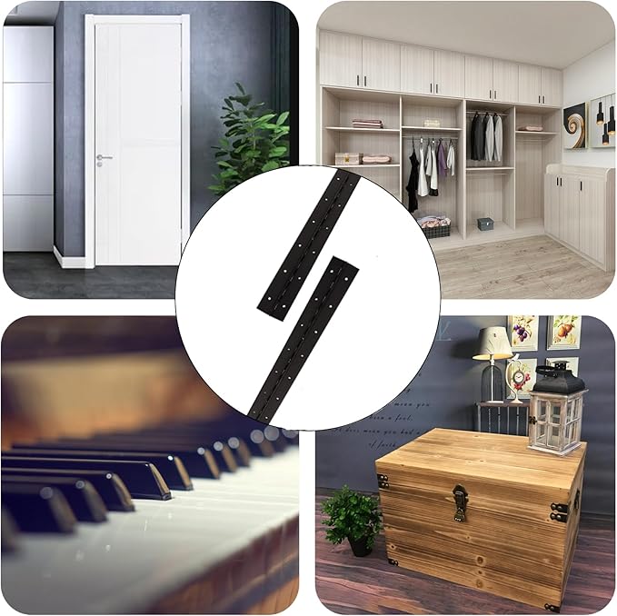 2PCS Black 8-Inch Heavy Duty Stainless Steel Piano Hinge,2" Open Width Continuous Piano Hinges for Wood Furniture Tool,Piano Cabinets, Includes Pre-Drilled Holes and Screws.