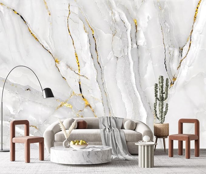 YQWDMX - Grey and White Marble Peel and Stick Wallpaper Mural for Living Room and Bedroom ZY02 S