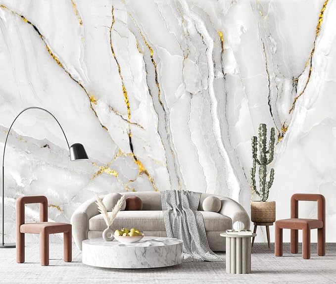 YQWDMX - Grey and White Marble Peel and Stick Wallpaper Mural for Living Room and Bedroom ZY02 M
