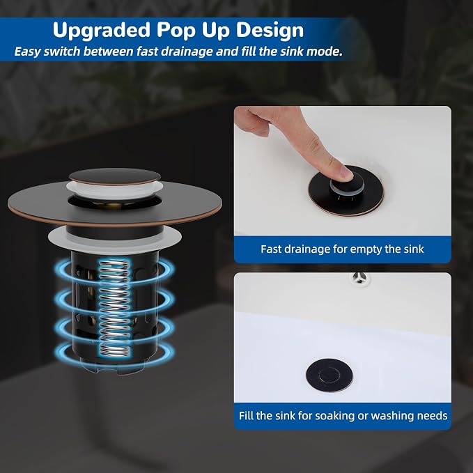 Hibbent 2 Pack 3 in 1 Bathroom Sink Drain Strainer, Pop Up Stopper with Removable Stainless Steel Filter Basket Hair Catcher, Sink Plug for 1.1''~2.36'' Basin, Brass Bullet Core, Oil Rubbed Bronze