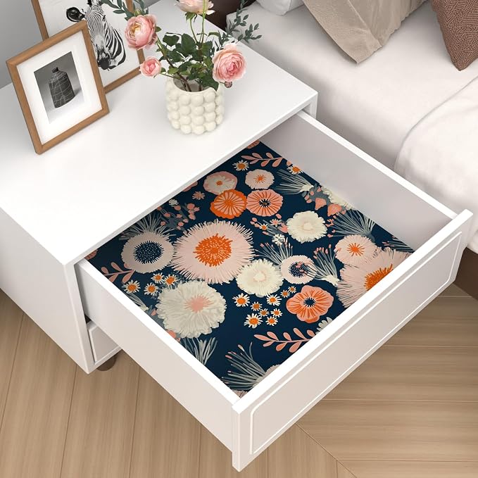 Vintage Blue/Pink Boho Floral Peel and Stick Wallpaper 17.5"x118" | Self Adhesive/Removable/Waterproof/Thick Vinyl Contact Paper for Bathroom Bedroom Shelf Cabinet Drawer,Prepasted,Easy Peel