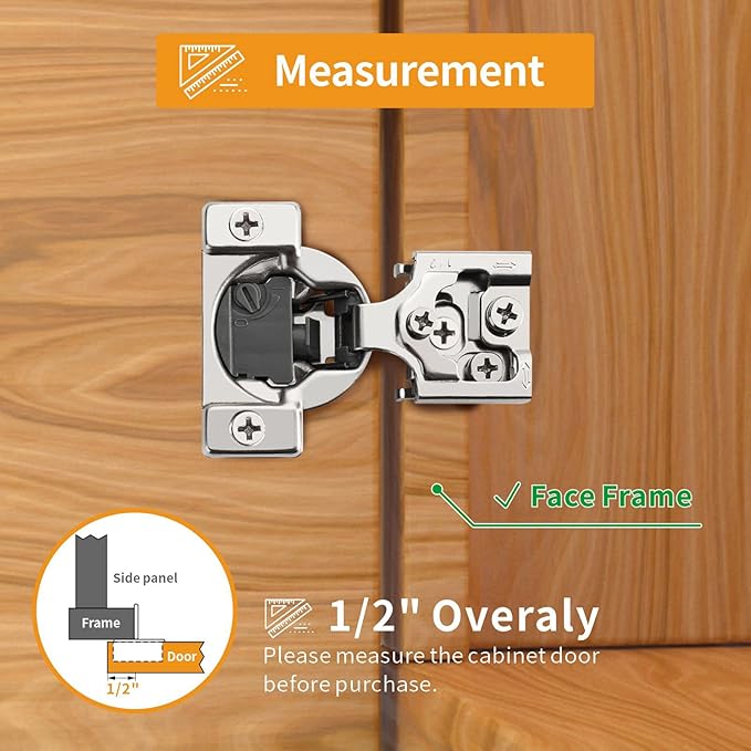 Chibery 10 Pack 1/2" Overlay 4D Soft Close Concealed Hinges for Face Frame Door, Adjustable Closing Speed, Smooth Slow Self Close Hinges, Satin Nickel, 105° Open Angle Stainless Steel Cabinet Hinges