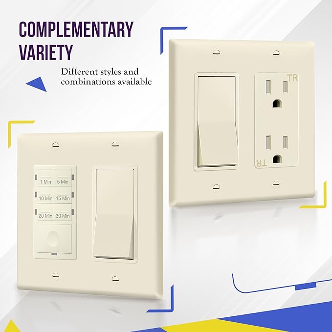 ENERLITES Decorator Light Switch or Receptacle Outlet Wall Plate, Size 2-Gang 4.50" x 4.57", Unbreakable Polycarbonate Thermoplastic, UL Listed, 8832-LA, Light Almond