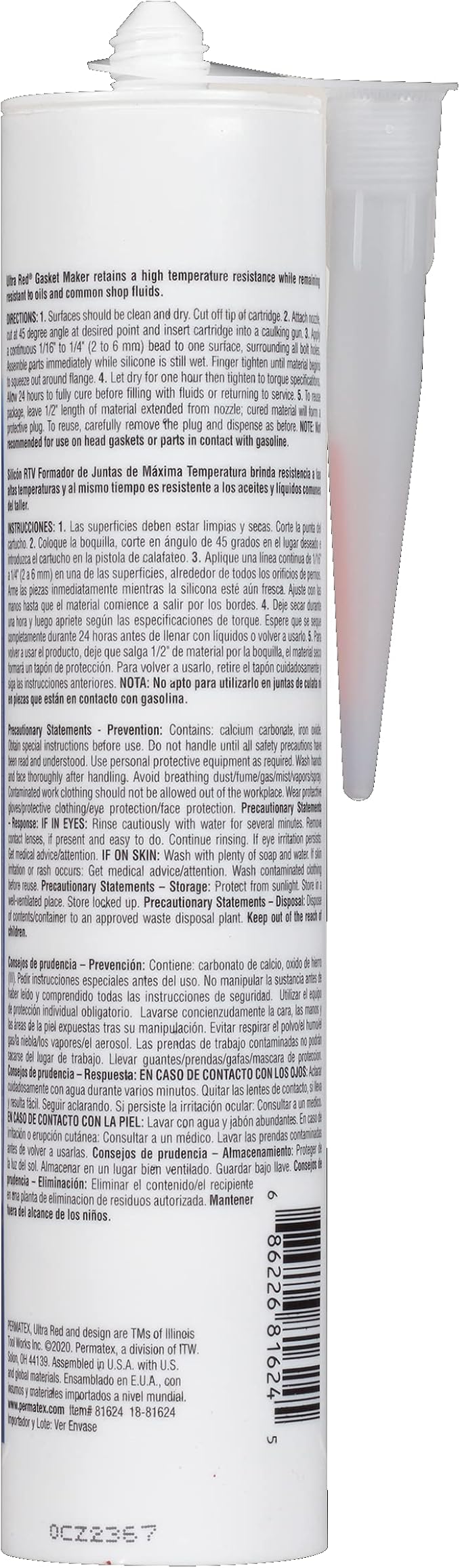 Permatex 81624 Ultra Red High Temperature Gasket Maker, 13 oz