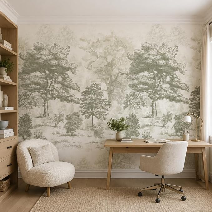 Vintage Forest Wall Murals Peel and Stick 144" W x 100" H | Canvas Waterproof Tree Self-Adhesive Wallpaper Large Nature Landscape Art Deco for Bedroom