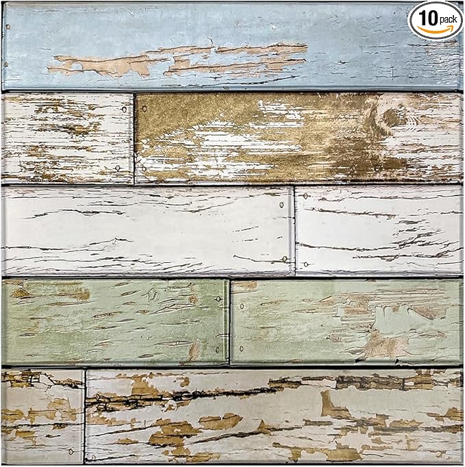COMSTICKC Peel and Stick Faux Wood Wall Panels Shiplap Blue-Green, 10 Pcs of 12" x 12", Not Real Wood, Thin PVC 3D Fake Wood Self-Adhesive Wall Covering Wallpaper for Interior Farmhouse Decor