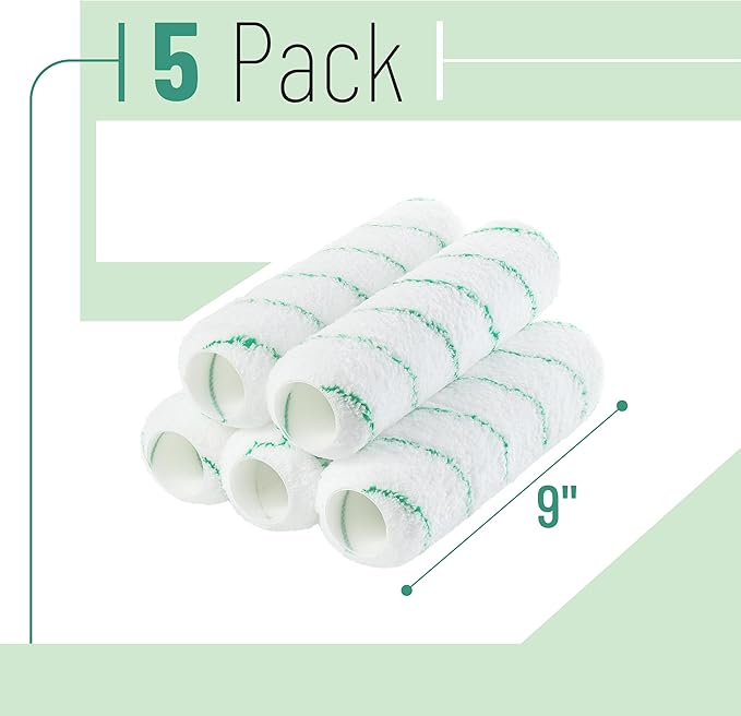 Bates- Paint Roller Covers, 9", 5 Pack, Teal Stripes, Covers for Paint Rollers 9 Inch, 9 Inch Paint Roller Covers, Paint Roller Cover, Paint Roller Covers 9 Inch, Large Paint Roller Covers