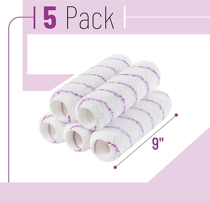Bates- Paint Roller Covers, 9", 5 Pack, Purple Stripes, Covers for Paint Rollers 9 Inch, 9 Inch Paint Roller Covers, Paint Roller Cover, Paint Roller Covers 9 Inch, Large Paint Roller Covers