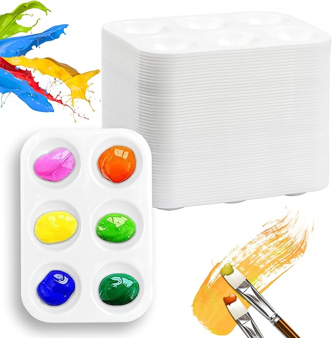 Paint Tray Palettes Plastic Paint Pallets for Kids or Students Watercolor Palette Painting Tray for Painting Party, DIY Craft and Art Painting (50)