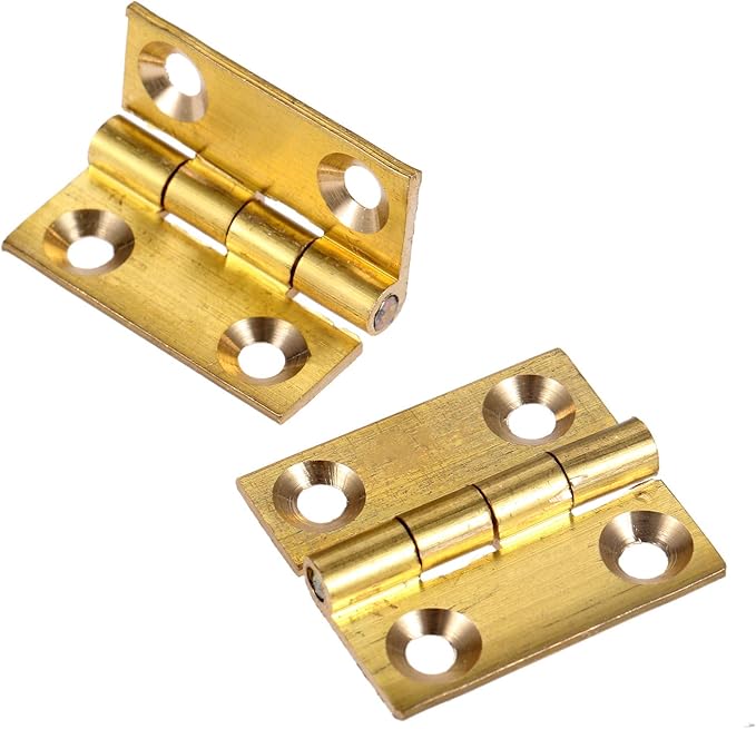 dophee 4Pcs Pure Brass Mini Hinges, Folding Butt Hinges for Drawer Cabinet Cupboard Door Jewelry Box Wooden Case Furniture, 1 Inch
