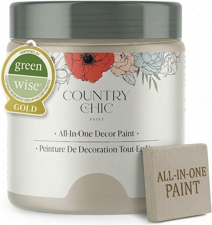 Country Chic All-in-One Chalk Paint for Furniture, Cabinets, Home Decor, Eco-Friendly, Matte Finish, Built-In Primer & Top Coat for Wood, Metal - Sunday Tea (Warm Grey) - 8 oz (237 ml)