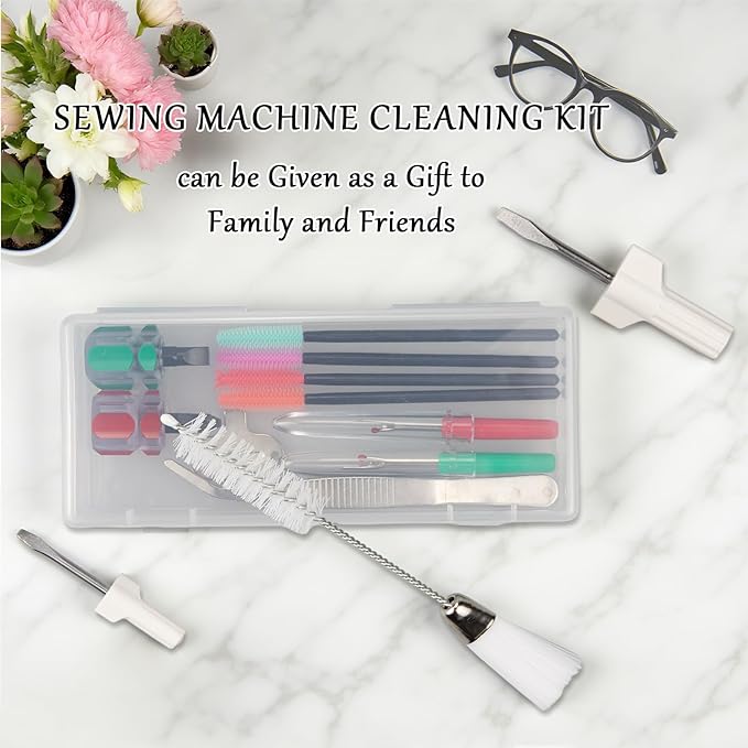 15PCS Sewing Machine Cleaning Kit, Including Screwdriver, Tweezers, Double Headed Brush, Silicone Brush, Rippers and Storage Case for Repairing and Cleaning Sewing Machines Tools