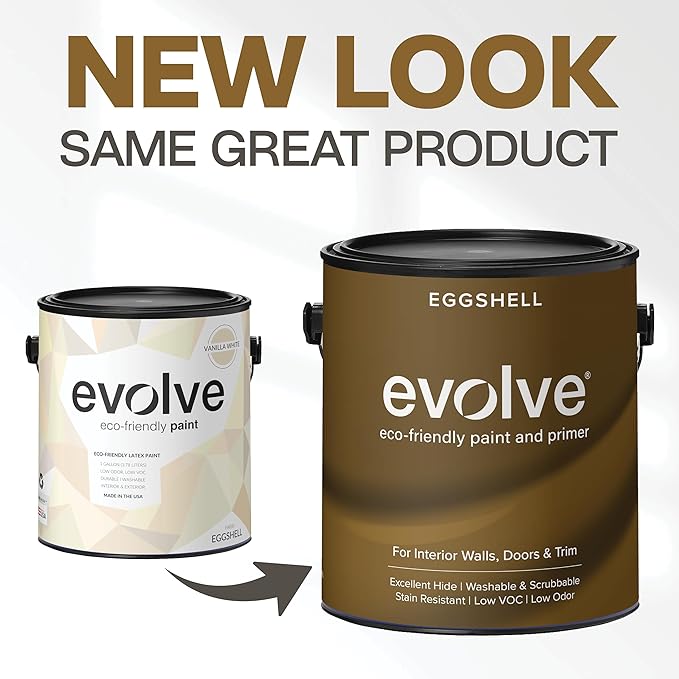 EVOLVE Paint & Primer: Environment-friendly, Low Sheen with One-coat Coverage for Interior & Exterior surfaces (Vanilla White, 1-Gallon)