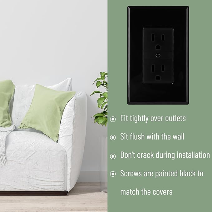Bates- Duplex Wall Plate, 10 Pack, Black, Electrical Outlet Cover Plates