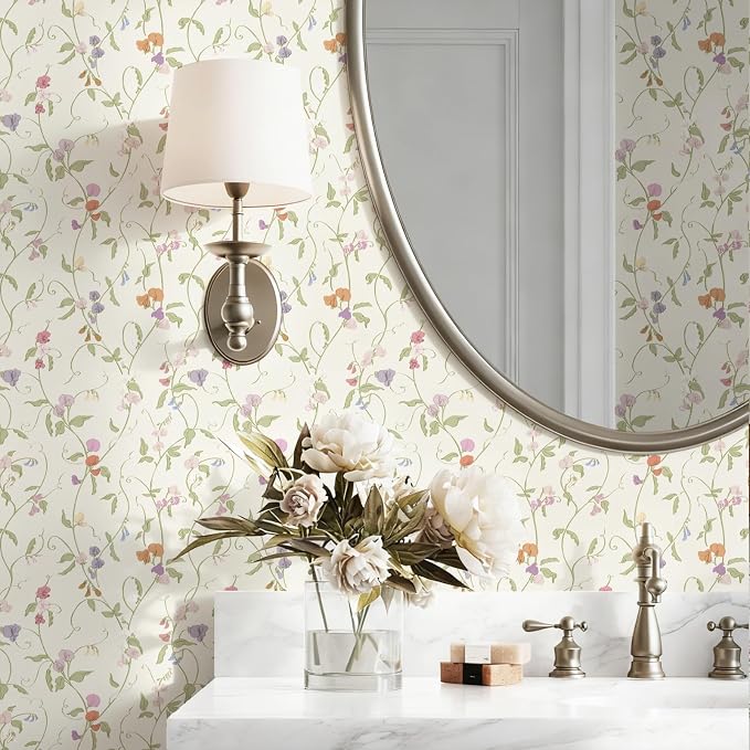 17.3" x 393.7" Vintage Wallpaper Peel and Stick Beige Floral Wallpaper Leaf Contact Paper Vinyl Waterproof Self Adhesive Boho Botanical Wall Paper for Bedroom Shlef Cabinet Decor
